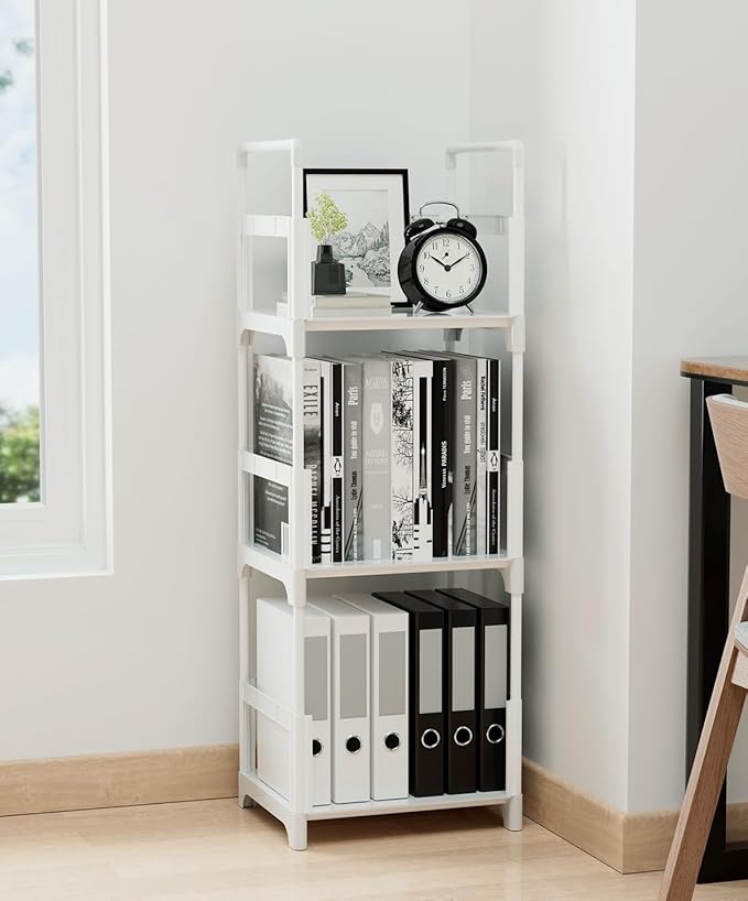 FIDUCIAL HOME 3 Tiers Small Bookshelf Rack Storage Organizer Easy Assemble, Sturdy