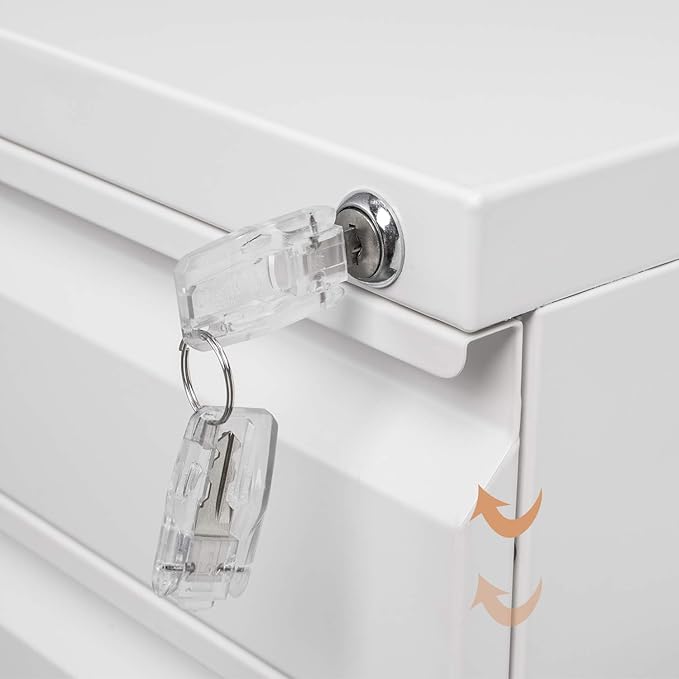Bonnlo White 3-Drawer File Cabinet with Lock, Rolling Under Desk Filing Cabinet for Home Office, Mobile Office Drawers with Pencil Tray, Assembly Required, 23.6" H