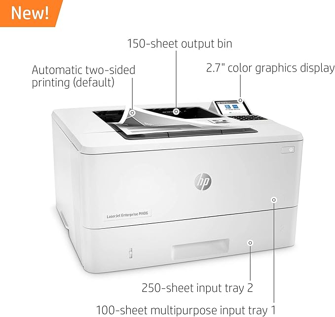 HP LaserJet Enterprise M406dn Monochrome Duplex Printer (3PZ15A) (Renewed)