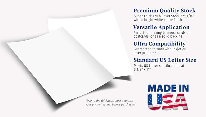 120lb Cover Thick Cardstock Paper - Plain Heavy Bright White Stock - 8.5" x 11" (50 Sheets)