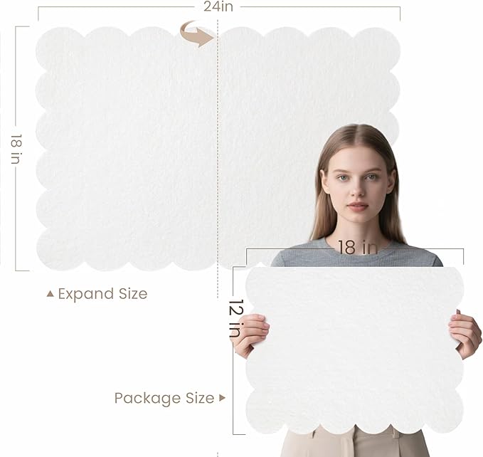 Scalloped Bulletin Board, 24 x 18 Inches Felt Pin Board - Decorative Cork Alternative for Wall, Foldable Picture Self-Adhesive Vision Prayer Board with 20 Pushpins - White
