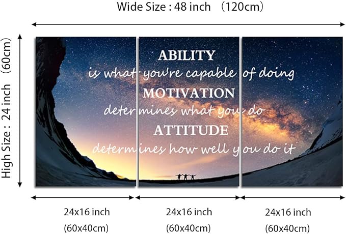 Yetaryy Large Canvas Quotes Wall Art Ability Motivation Attitude Inspirational Saying Posters and Prints 3 Piece Home Decor Entrepreneur Office Words Quote Decoration Ready to Hang - 48" W x 24" H