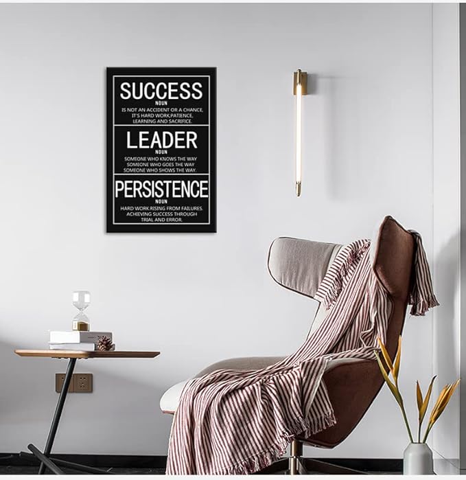 Inspirational Framed Office Canvas Wall Art Motivational Entrepreneur Positive Quotes Success Noun Leader Noun Persistence Noun Paintings Artwork Home Classroom Wall Decor [12" W X 18" H]