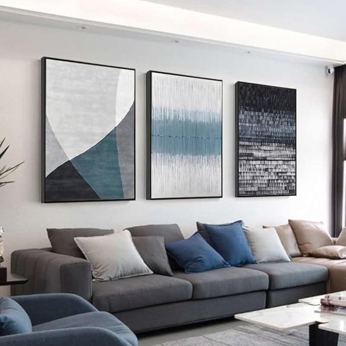 ARTKN Modern Wall Art Set of 3, Abstract Canvas Blue Wall Art for Living Room Bedroom Office,Navy Large Framed Wall Decor(Blue, 24" X 32" X 3 pieces)