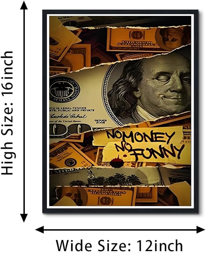 Inspirational Entrepreneur Quotes Wall Art No Money No Funny Posters Motivational Canvas Print Artwork Wall Decor for Office Living Room Decor Ready to Hang 12X16inch