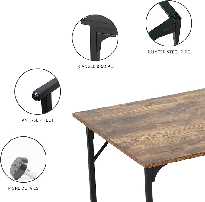 HCY 39 Inch Computer Desk, Office Desk Gaming Desk with Metal Frame, Writing Workstation for Home Office, Space Saving Computer Table for Small Space (Brown) 39x19.6x29