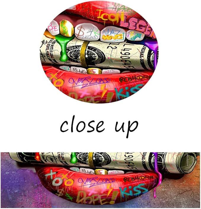Large Size Canvas Sexy Red Lips with Rolled Dollar Wall Art Abstract Creative Modern Home Decor Artwork for Home Walls Large Prints Inspirational Framed Posters Gift Choice for Men and Women-48"Wx24"H