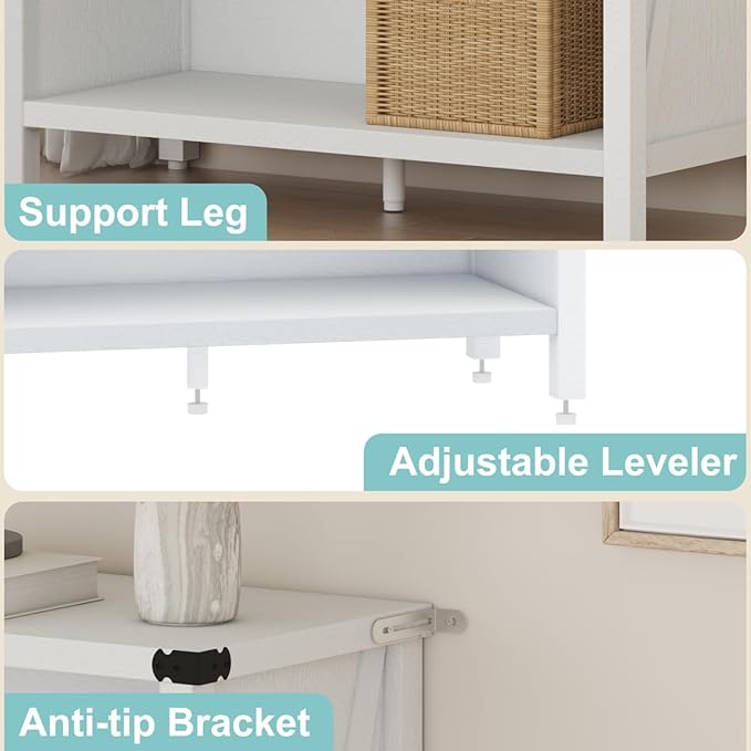 BON AUGURE White Bookshelf, 3-Tier Wooden Bookcase with Adjustable Shelves, Small Farmhouse Floor Book Cases/Shelves with Open Storage for Home Office School Library Bedroom Kids
