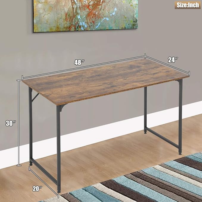 FDW Computer Desk Home Office Desk 47”W x 19”D Gaming Desk Corner Writing Black Large Student Art Modren Simple Style PC Wood and Metal Desk Workstation for Small Space，Vintage