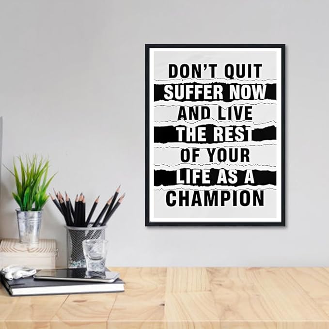 Inspirational Framed Wall Art Black and White Text Motivational Posters Wall Decor Canvas Print Artwork Suitable for Office Classroom Living Room Decor Ready to Hang 12X16inch