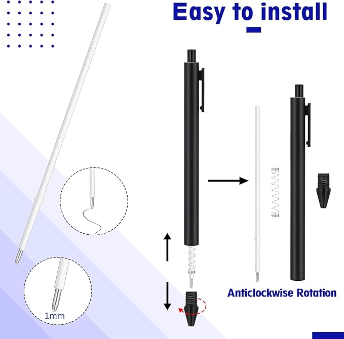 50 Pcs 1mm Retractable Ballpoint Pen Refills Bulk 4.92 Inch Replacement Ballpoint Ink Pen Refills Smooth Writing for Click Ball Point Pens School Office Supplies(Blue,Classic)