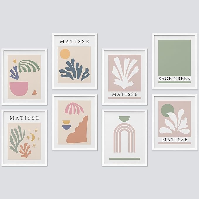 SIGNWIN Framed Poster Wall Art Set of Collage Henri Matisse Pastel Plant Blocks Nature Abstract Illustrations for Living Room, Bedroom, Office - 11"x14"x 8 White