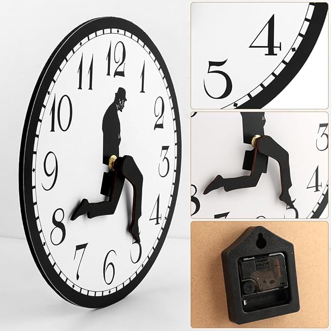 Silly Walk Wall Clock, Round Silent Wall Clocks Modern Funny Walking Silent Clock for Dining Room, Bedroom, Home, Office Decoration(Color:Black)
