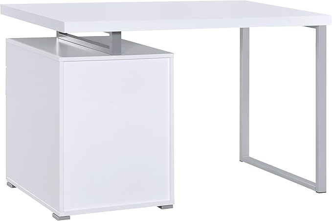 Coaster Home Furnishings Brennan Modern Contemporary Home Office 3-Drawer Writing Desk with Drawers Computer Desk Study Table File Cabinet Storage Silver Metal Frame White 800325