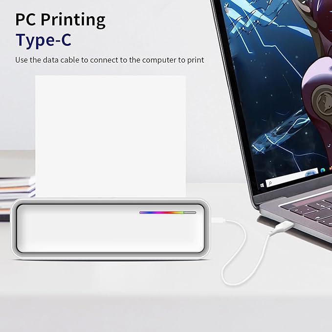 Walfront Compact Inkless Printer Wireless 2500mAh USB BT 203dpi 210x30x12mm Suitable for Office Work and School Editing and Printing on Mobile Phone