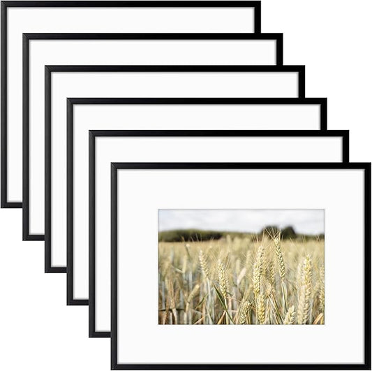 Golden State Art, Gallery Wall Frame Set of 6 - Black 8x10 Aluminum Photo Frames with Mat for 5x7 Pictures - 8 x 10 inch Metal Frame with Real Glass Cover - Elegant Home or Office Decor