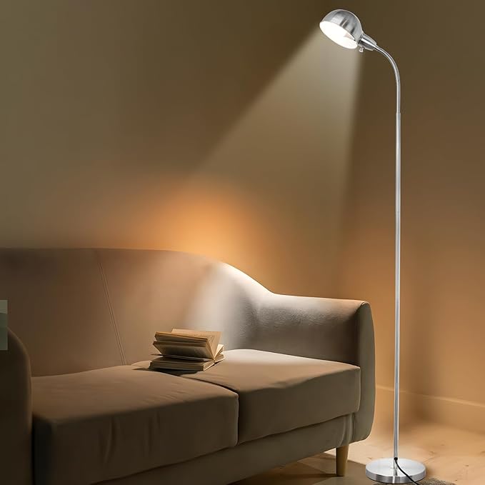 Dimmable Floor Lamp with Flexible Gooseneck and Rotatable Shade, Modern Style Standing Tall Lamp, E26 Socket, LED Reading Lamp (Sliver)