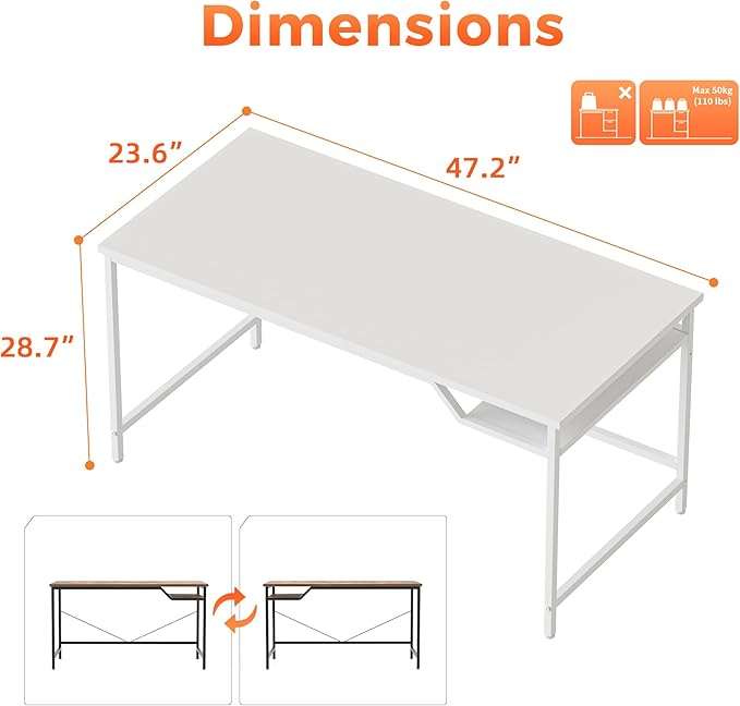 Mericonia 48 inch Computer Desk, Gaming Desk for Small Spaces, Modern Simple Style Table for Home Office, Study Student Writing Table