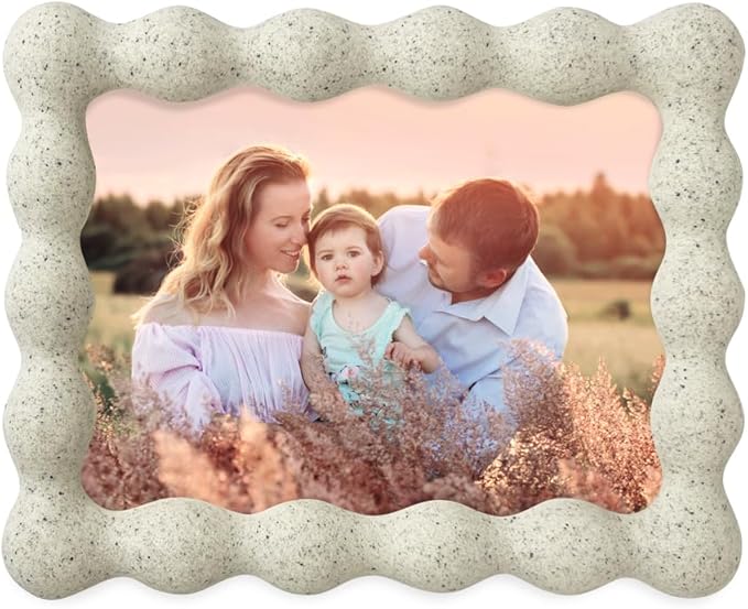 Isaac Jacobs 5x7 Natural Sand Resin Picture Frame, Elegant Undulating Curve Design for Tabletop & Wall Display Photo Frame, Home Décor, Art, Photo Gallery (5x7, Natural Sand) (Pack of 2)
