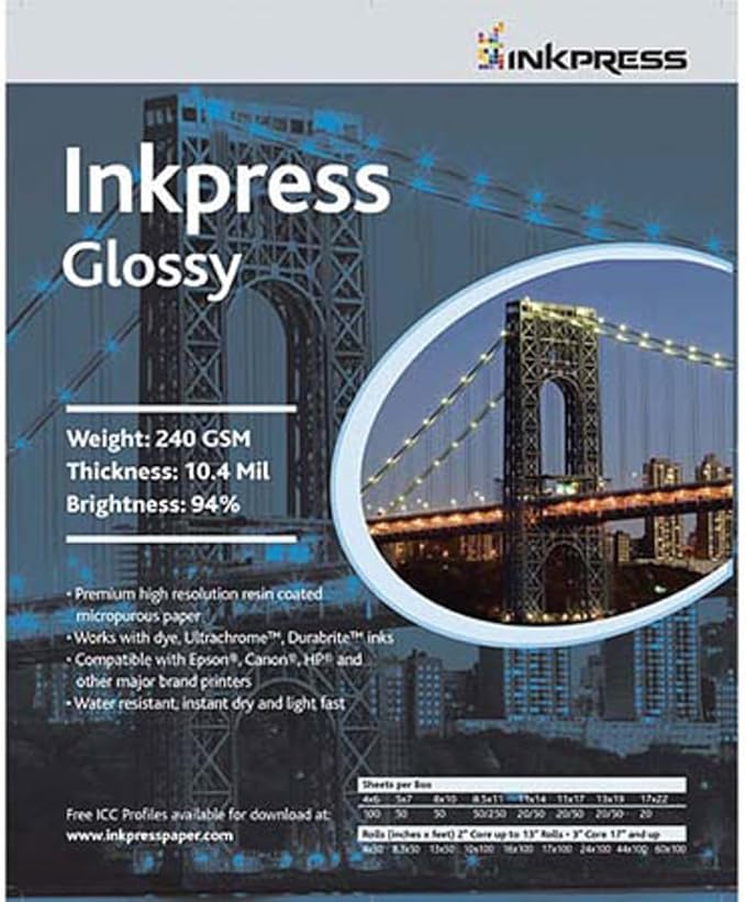 INKPRESS MEDIA Gloss 240 GSM, 10.4 Mil, 94 Percent Bright Paper (#PCUG81050)