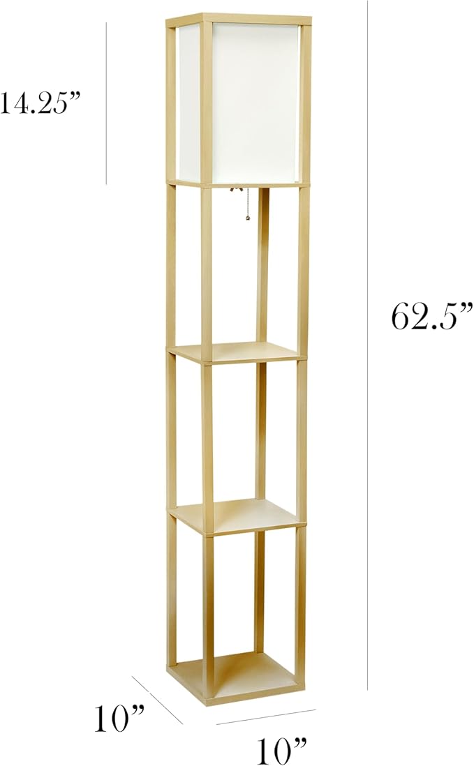 Simple Designs LF1014-TAN Etagere Organizer Storage Shelf Linen Shade Floor Lamp, Tan