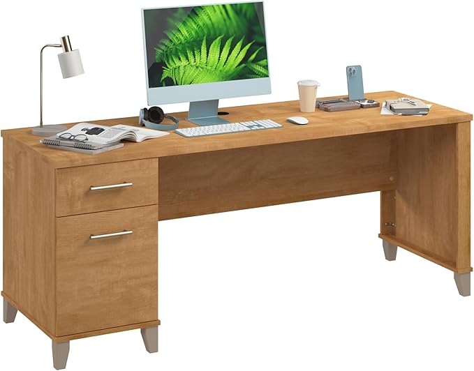 Bush Home 72-inch Home Office Desk with Drawers, Large Computer Table for Personal Workspace, Somerset Collection, Maple Cross