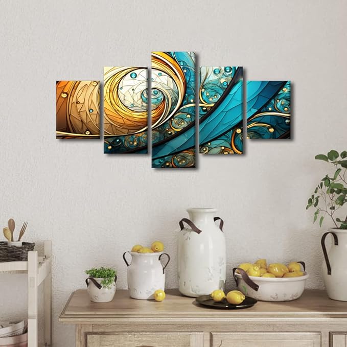 Abstract Canvas Wall Art Vortex Painting Art Wall Decor Modern Abstract Enthusiasts Canvas Poster Prints 5 Panel Canvas Art for Living Room Decoration Stretched and Framed Ready to Hang 60x32 in