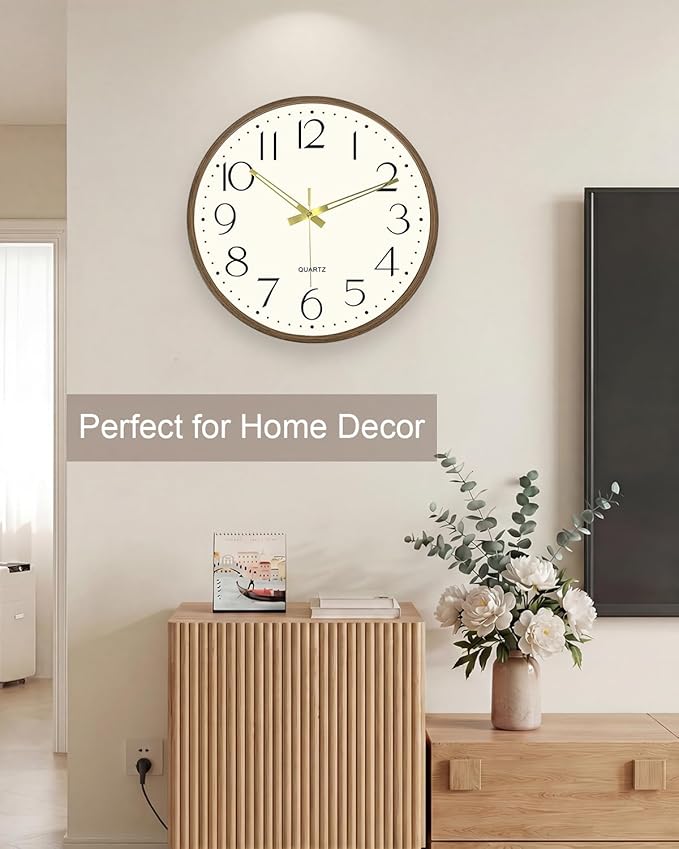 Vintage Wall Clock 16 Inch Quartz Silent Non-Ticking Analog Clock Battery Operated Rustic Round Decorative Clock for Living Room Kitchen Home Office Classroom