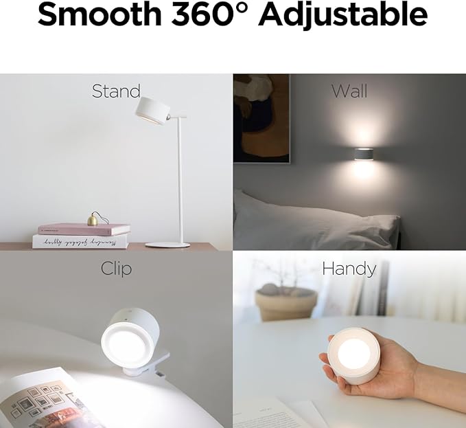 mooas Dual Cordless LED Desk Stand USB-C Rechargeable, Magnetic Flicker-Free LED Desk Lamp, 3 Brightness Levels Touch Control 360° Adjustable, Wall-Mounted Task Light for Reading Home Office Study
