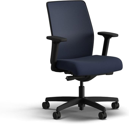 HON Ignition 2.0 Low Back Task Chair, Spectrum Mesh, Advanced Synchro-Tilt Control, Office Chair with Lumbar Support, Height and Width Adjustable Arms, Black Frame, Blueberry