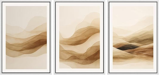 SIGNWIN Framed Canvas Print Wall Art Set Brown Abstract Mountain Neutral Minimalist Landscape Illustrations Modern Art Decorative Nordic Abstract for Living Room, Bedroom, Office - 16"x24"x3 White