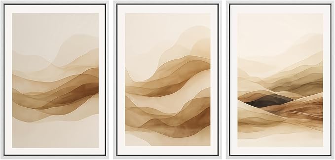 SIGNWIN Framed Canvas Print Wall Art Set Brown Abstract Mountain Neutral Minimalist Landscape Illustrations Modern Art Decorative Nordic Abstract for Living Room, Bedroom, Office - 24"x36"x3 White