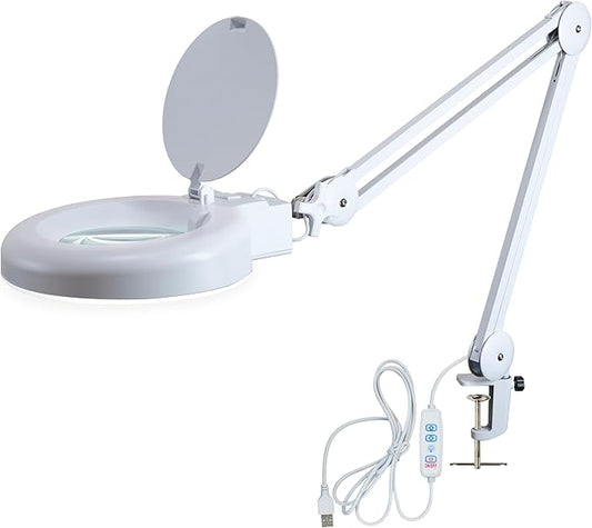 Neatfi LED Magnifying Lamp with Clamp | 12W | 60 SMD LEDs |1,200 Lumens | Adjustable Step Dimming | 2.25x Magnification Desk Lamp Magnifier for Crafts, Painting, and Hobbies (White, 5-Diopter)