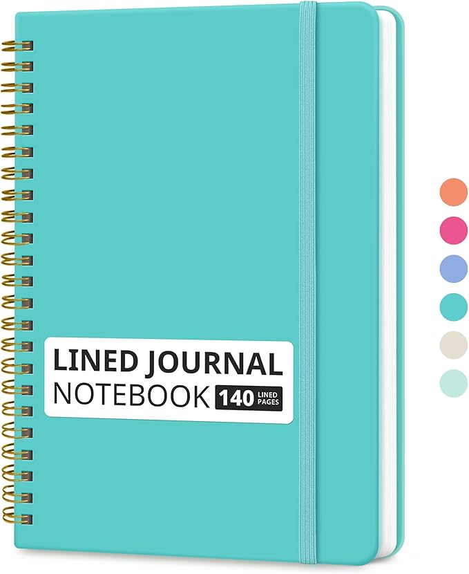 Taja Lined Spiral Journal Notebook for Women & Men, 140 Pages, College Ruled Hardcover Notebook for Work & Note Taking, Journals for Writing, A5(5.7" x 7.9") – Aquamarine