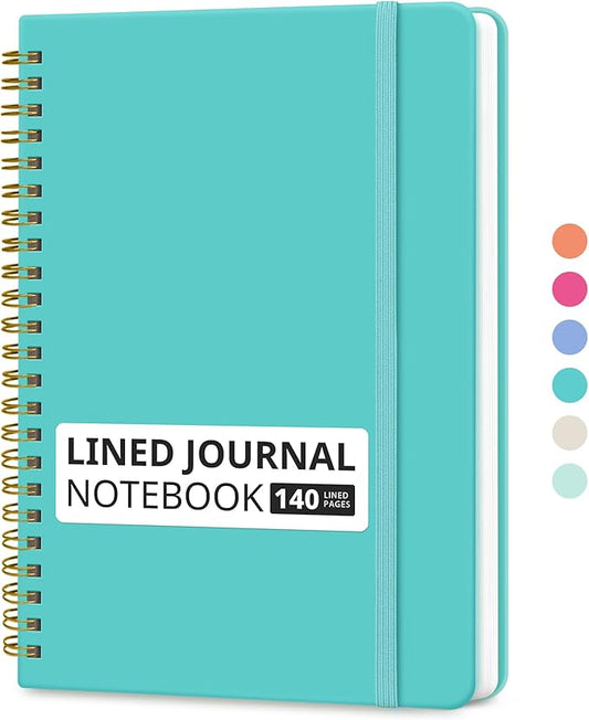 Taja Lined Spiral Journal Notebook for Women & Men, 140 Pages, College Ruled Hardcover Notebook for Work & Note Taking, Journals for Writing, A5(5.7" x 7.9") – Aquamarine