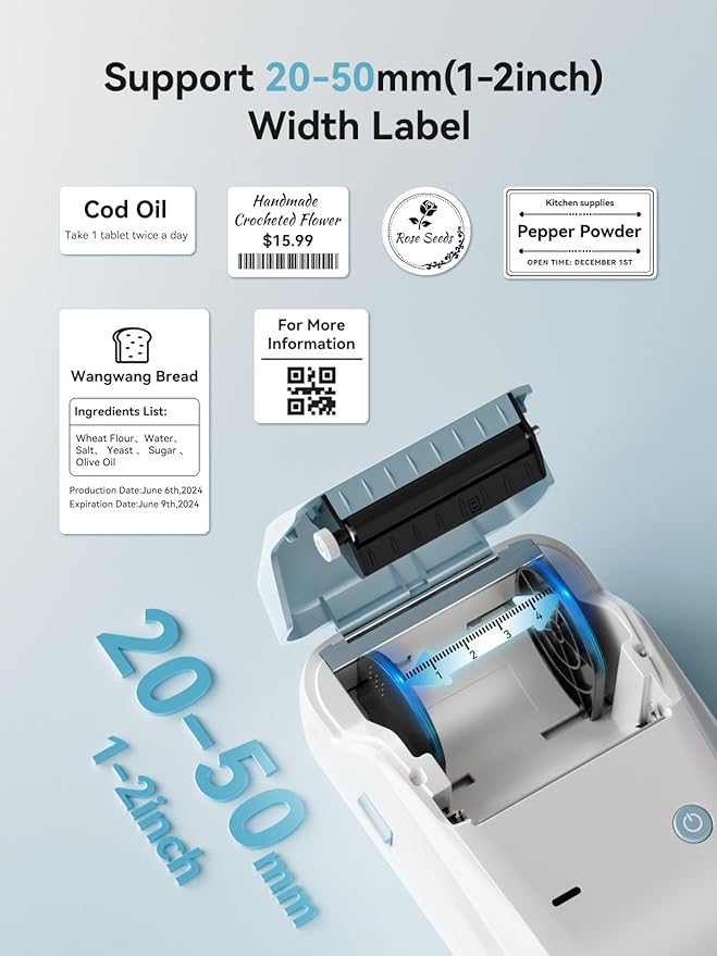 NIIMBOT B1 Label Maker Machine with 3 Tapes, 50x30mm White/40x30mm Clear/34x34mm Round, Bluetooth Thermal Label Printer for Small Business,Office,Home,School (Light Blue, 1 Printer+3 Roll Label)