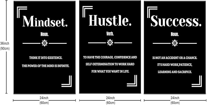 Large Motivational Canvas Wall Art 3 Piece Posters Print for Home Inspirational Quote Picture Painting Positive Artwork for Living Room Office Workplace Stretched and Framed [72''Wx 36''H]
