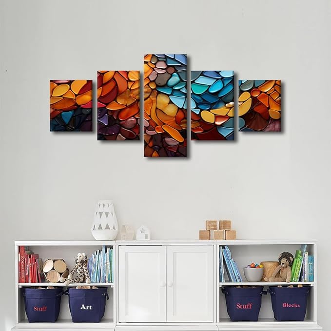 Colorful Abstract Canvas Wall Art Modern Canvas Poster Art Decor Colorful Stone Abstract Wall Artwork 5 Panel House Wall Art for Lady Men Office Wall Decoration Stretched Ready to Hang 50x24 in