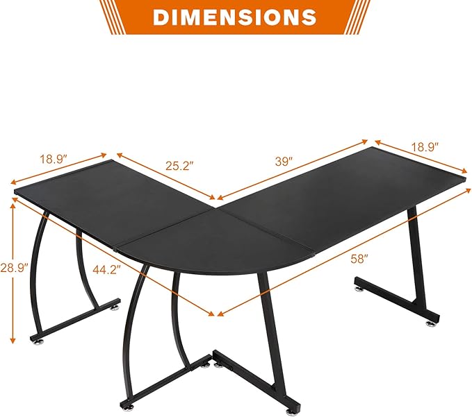 Super Deal L-Shaped Corner Desk Computer Gaming Desk - 58 Inch Modern Home PC Table Office Writing Workstation, Black