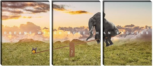 Motivational Canvas Wall Art Inspirational Quotes Poster Modern 3 Pieces Entrepreneur Office Wall Decoration Elephant Painting Decor for Bedroom Stretched and Framed Ready to Hang(60''Wx28''H)
