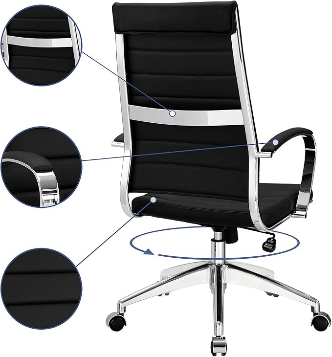 Modway Jive Ribbed High Back Tall Executive Swivel Office Chair With Arms In Black