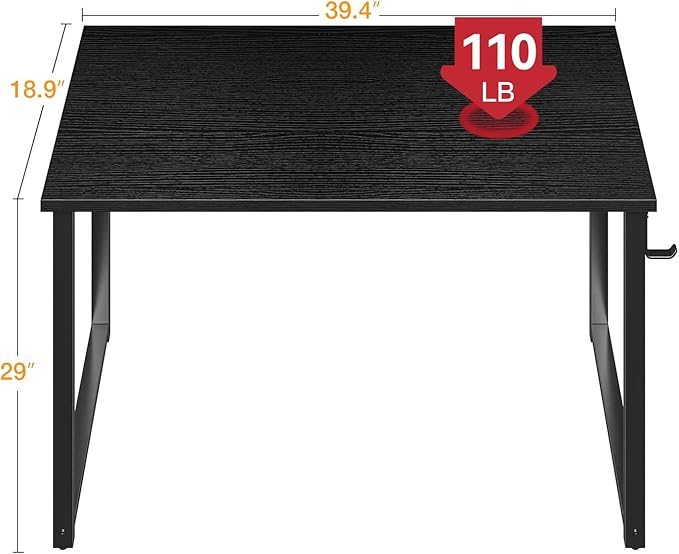 Casaottima 40 Inch Small Computer Desk for Home Office, Study Writing Table for Small Spaces, Simple Modern Desk with Headphone Hooks, Black