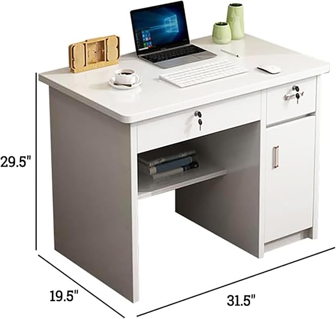 Office Computer Desk 29.5" H with Drawers, Wood Computer Desk Vanity Desk, Wood with Drawers, Workstation Desk for Bedroom Living Room (Red Brown,32" L x 20" W x 30" H)