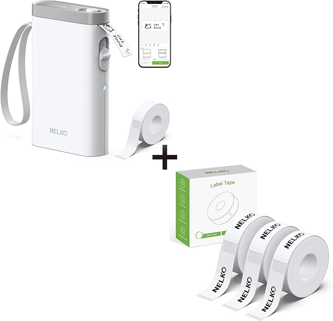 Nelko White Label Maker Machine with Tape, P21 Label Printer, Adapted Label Print Paper, 14x40mm (0.55"x1.57"), Standard Laminated Office Labeling Tape Replacement, 180 Tapes/Roll, 3 Rolls, White