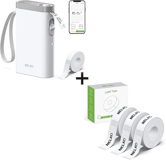 Nelko White Label Maker Machine with Tape, P21 Label Printer, Adapted Label Print Paper, 14x40mm (0.55"x1.57"), Standard Laminated Office Labeling Tape Replacement, 180 Tapes/Roll, 3 Rolls, White