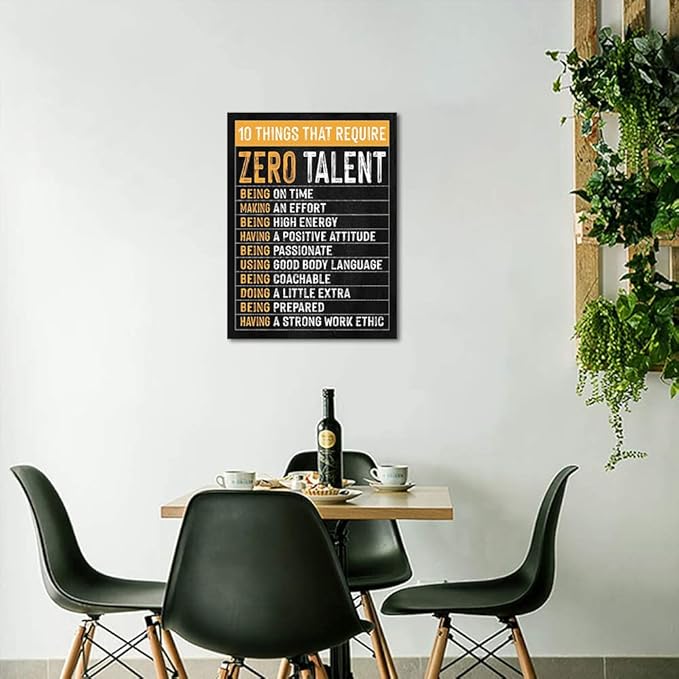 Themed Paintings Wall Art Motivational Office Art Positive Quotes Ten Things That Require Zero Talent Canvas Prints Decor for Office Workplace Classroom Work Gifts Framed Easy to Hang-18 x 24 inches