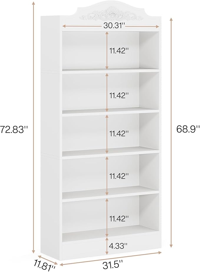 Tribesigns 73 Inch Modern White 5 Tier Bookshelves Bookcases, 5-Shelf Library Bookcase with Shelves, Freestanding Etagere Shelving Unit for Living Room/Home (1)