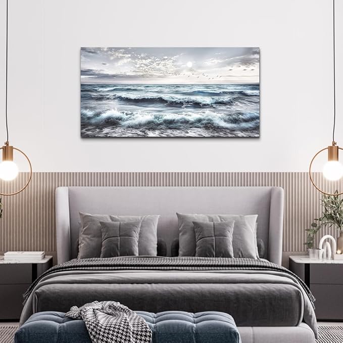 QIYILEXWART Canvas Wall Art For Living Room Wall Decor For Bedroom Office Wall Decorations Watercolour Painting Ocean Waves Pictures Artwork Room Aesthetic Home Decor Ready To Hang