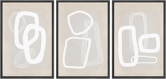 SIGNWIN Framed Canvas Print Wall Art Set Mid-Century Geometric Polygon Variety Abstract Shapes Cozy Neutral Decorative Contemporary Minimal for Living Room, Bedroom, Office - 16"x24"x3 Black