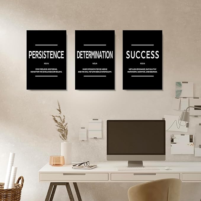 LMGOV Large Motivational Office Wall decor for Men, 16" x24" Success Wall Art for Bedroom, Black and White Canvas Painting for Bathroom, Positive Poster for Dorm, College, Gym